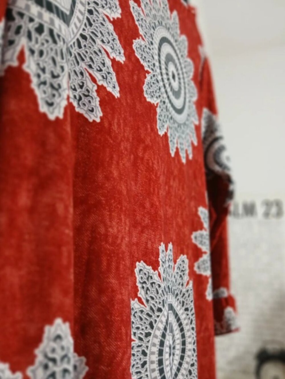 Red Patterned Blouse W/ Ruffles - Picture 4 of 4